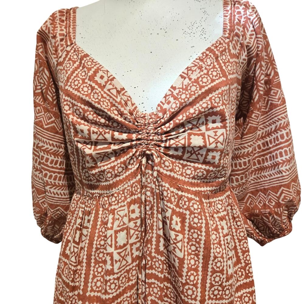 Cleobella Joely Midi Dress Organic Cotton Paisley Puff Sleeve Boho Terracotta L - Picture 5 of 12